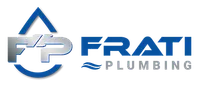 Frati Plumbing logo with hand holding wrench and water droplet symbol